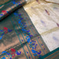 Semi Gadwal Chanderi Silk Paithani Cream Green Saree | SR001125