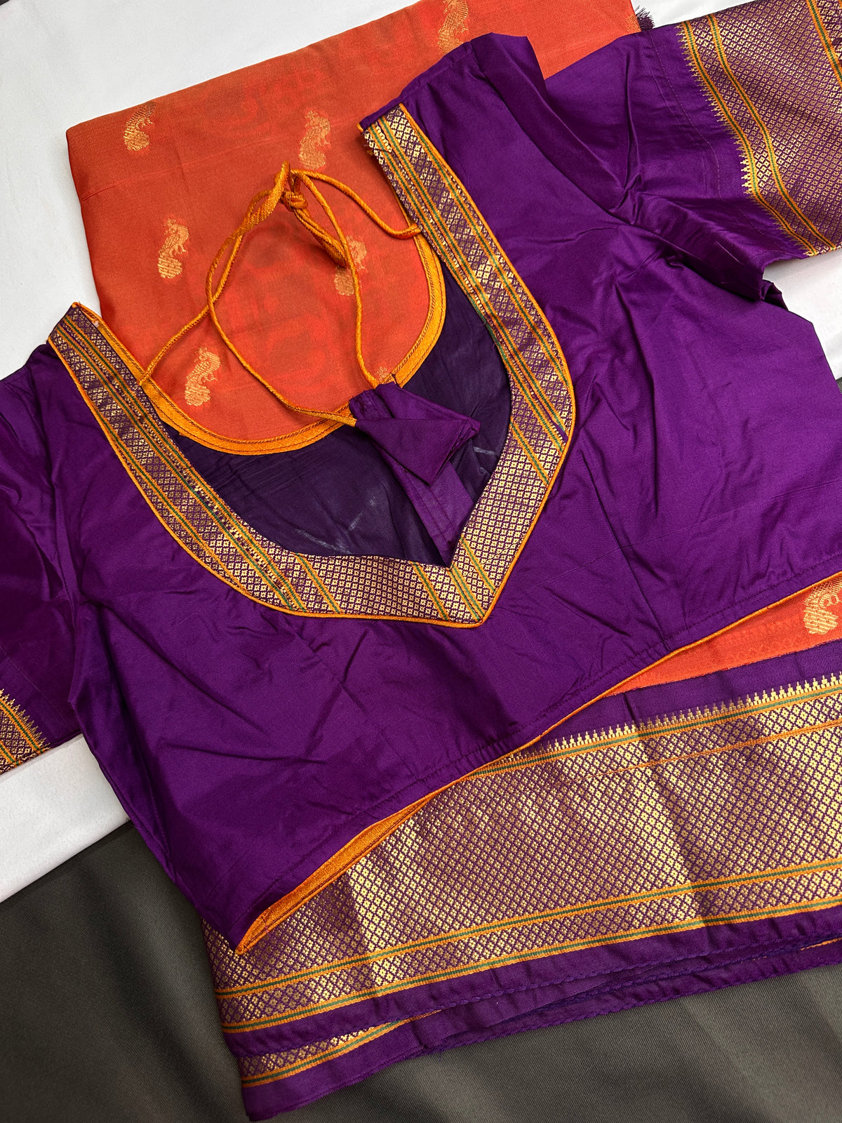 Semi Gadwal Chanderi Silk Paithani Orange Purple Saree | SR001126
