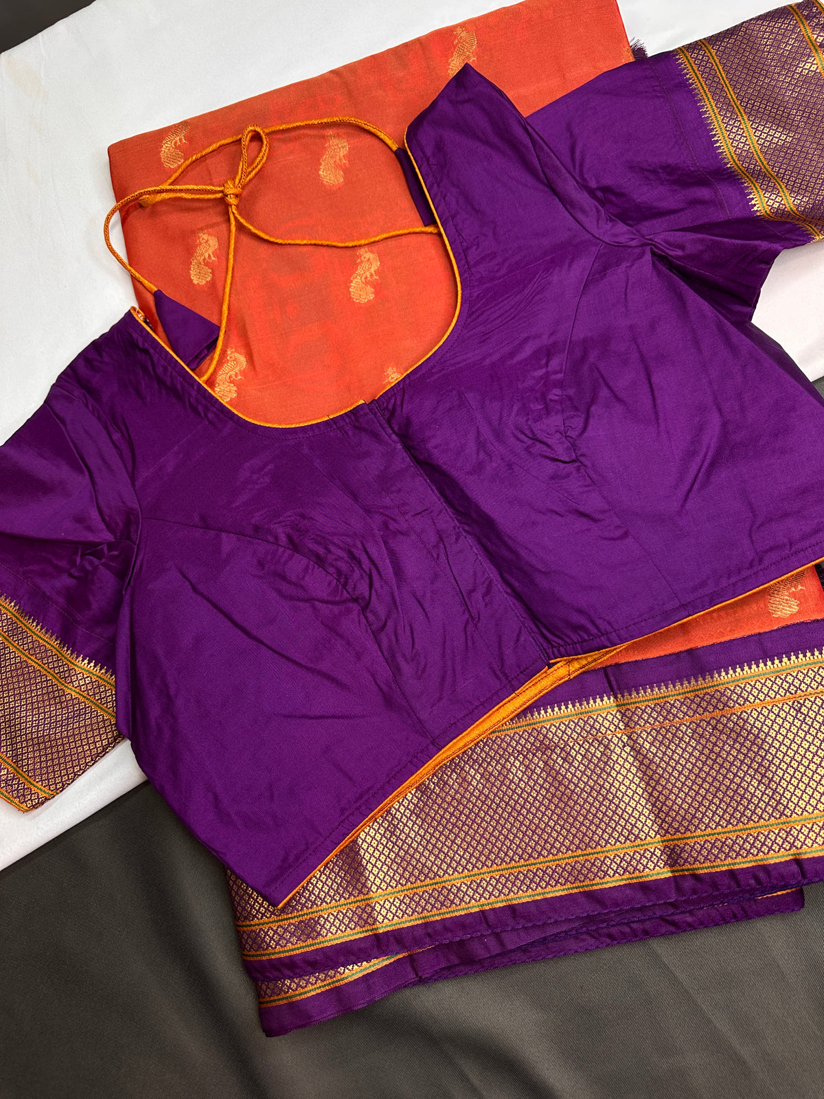 Semi Gadwal Chanderi Silk Paithani Orange Purple Saree | SR001126