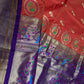 Semi Gadwal Chanderi Silk Paithani Orange Purple Saree | SR001126