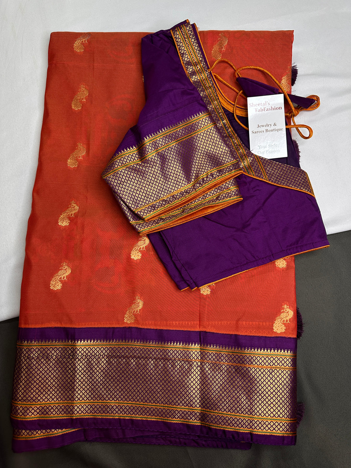 Semi Gadwal Chanderi Silk Paithani Orange Purple Saree | SR001126
