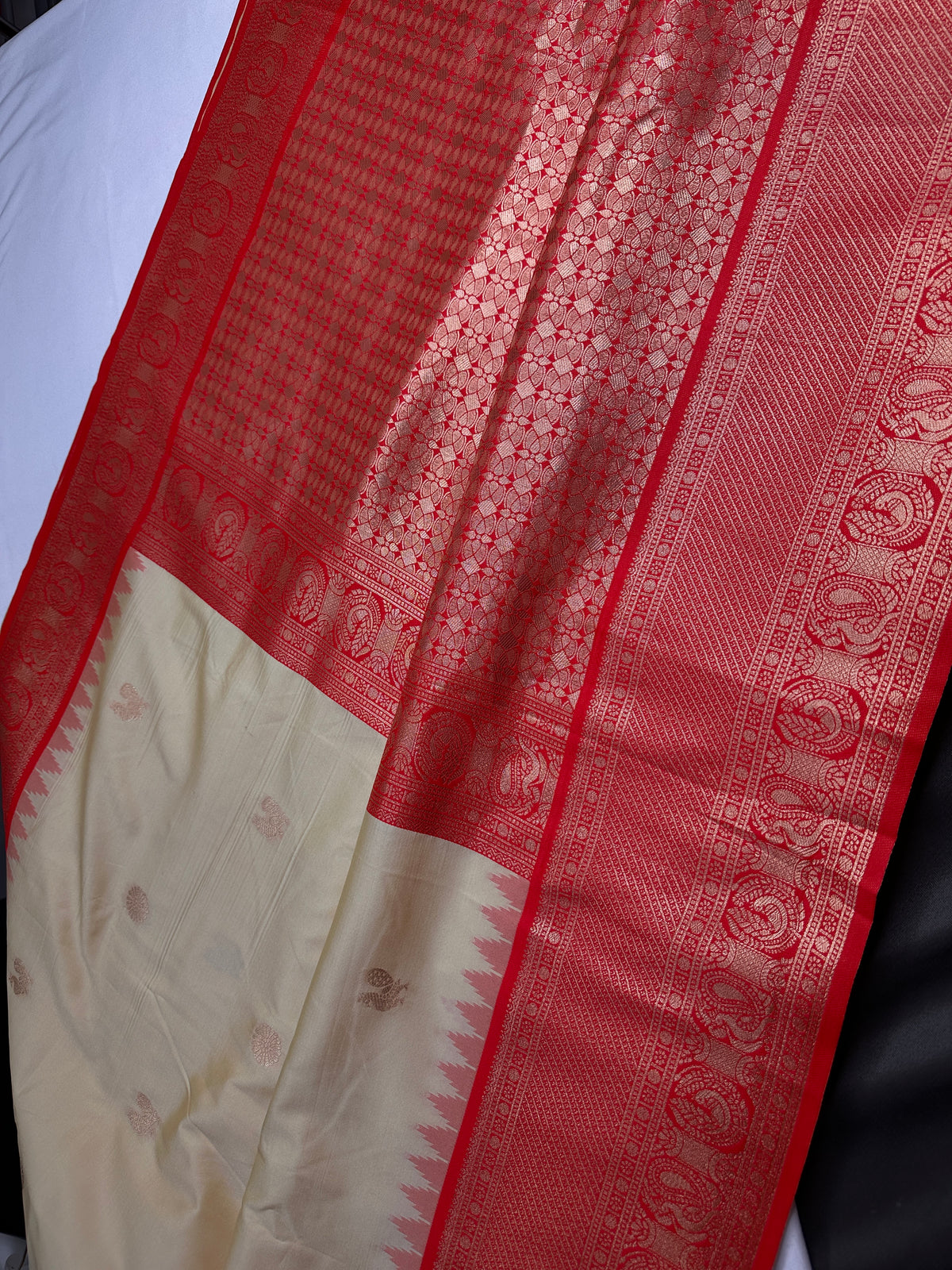 Semi Gadwal Cream Orange Silk Kanchi Border Saree | SR001127