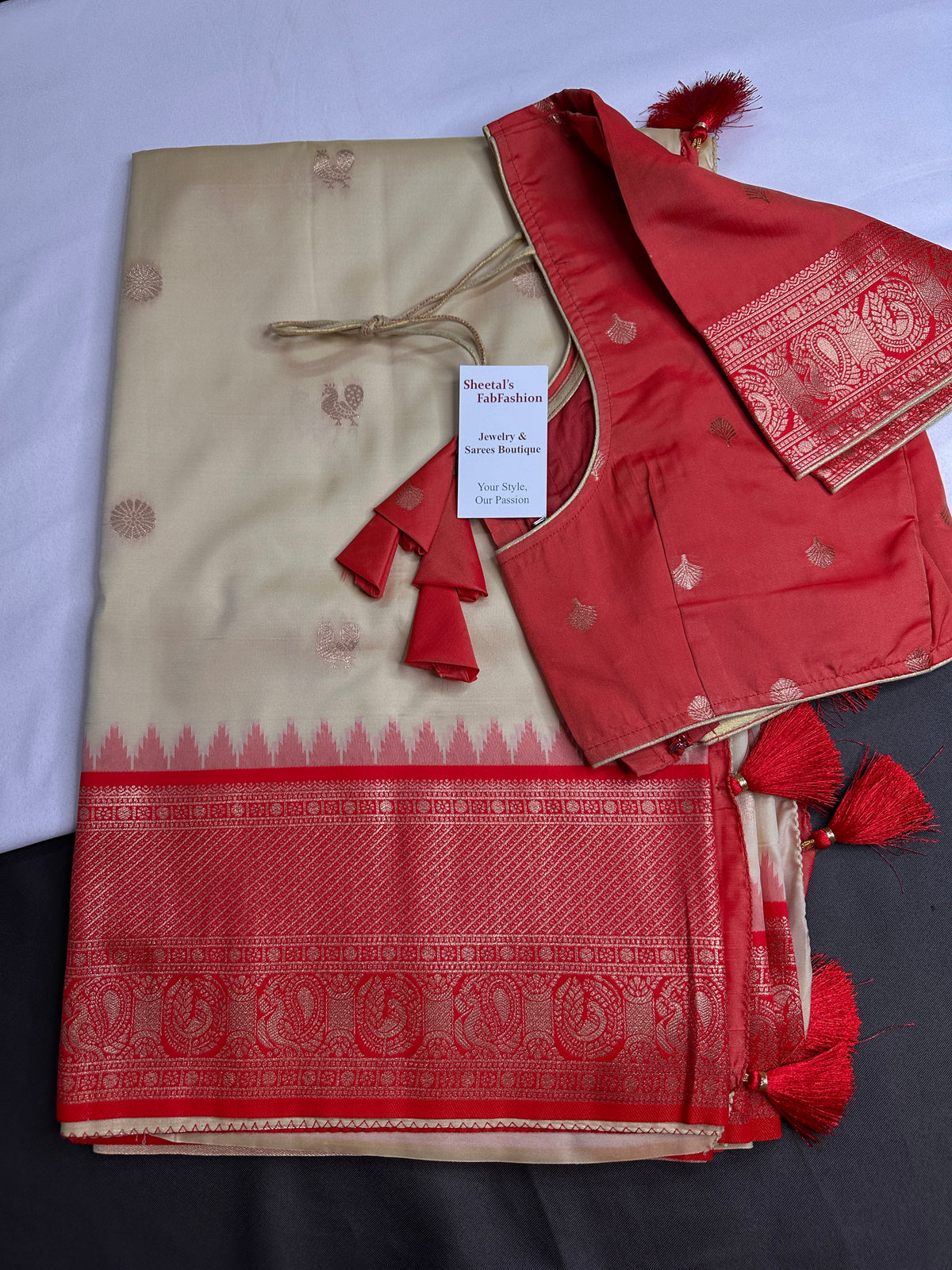 Semi Gadwal Cream Orange Silk Kanchi Border Saree | SR001127