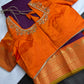 Vintage Checks Kanjeevaram Pattu Semi Purple Orange Silk Saree | SR001128