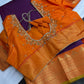 Vintage Checks Kanjeevaram Pattu Semi Purple Orange Silk Saree | SR001128