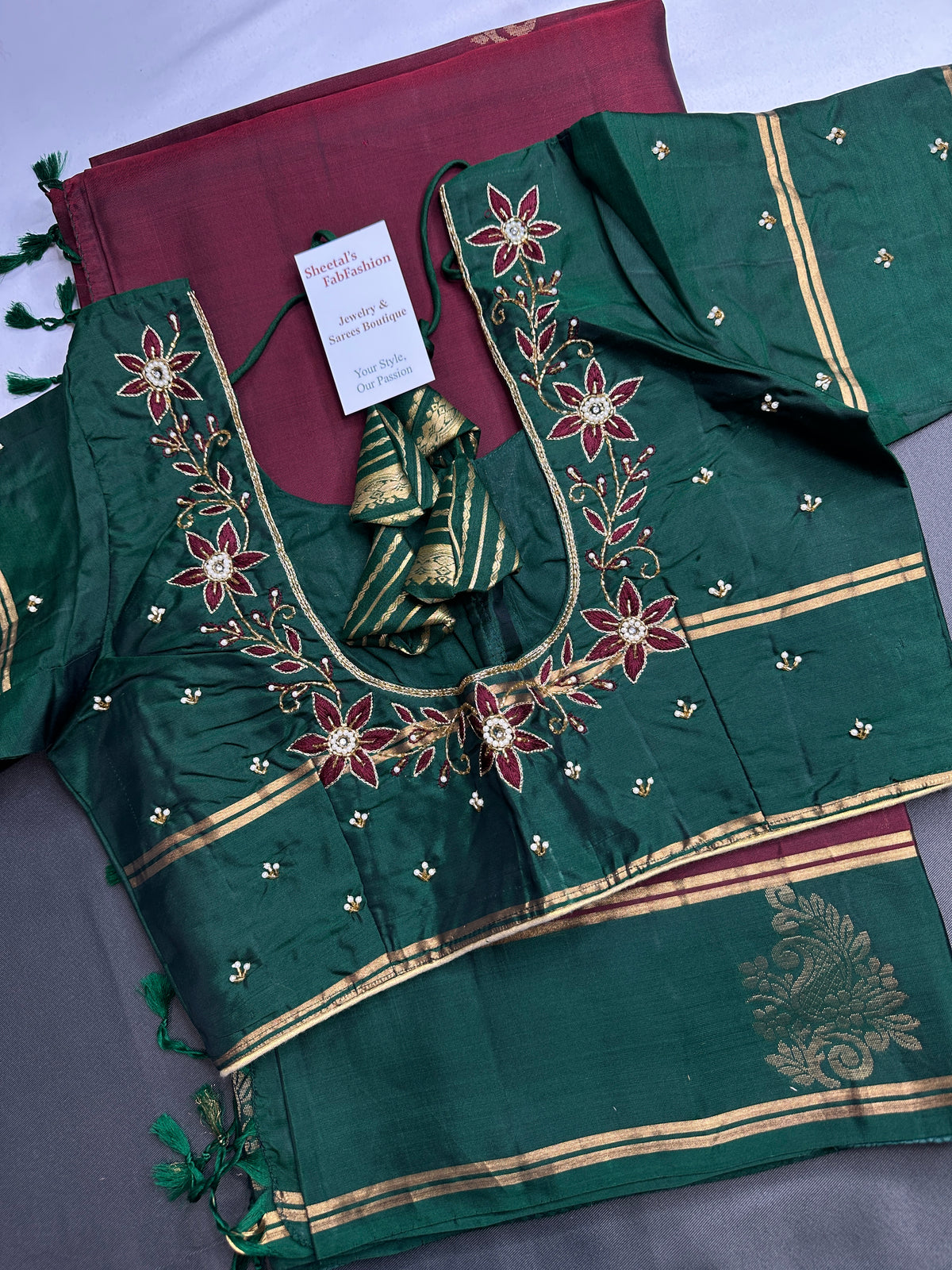 Pure Soft Silk Maroon Green Saree | SR001129