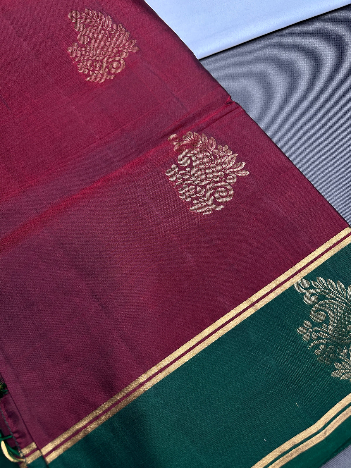 Pure Soft Silk Maroon Green Saree | SR001129