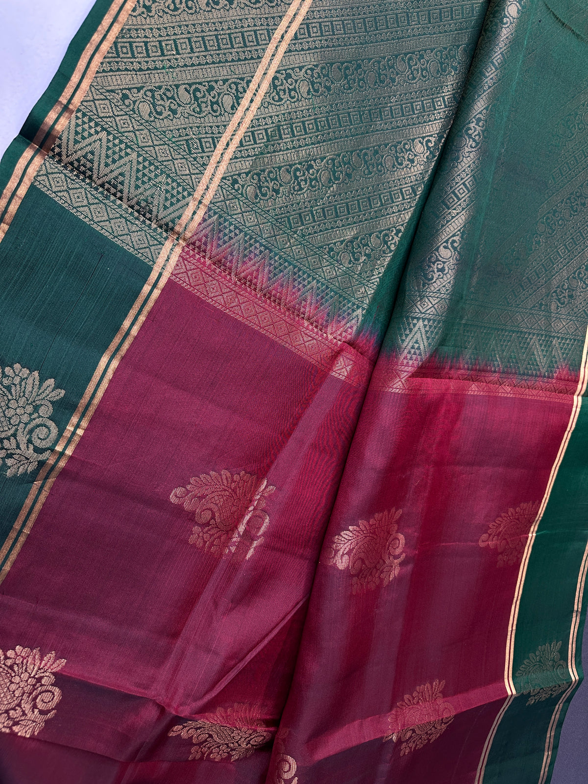 Pure Soft Silk Maroon Green Saree | SR001129