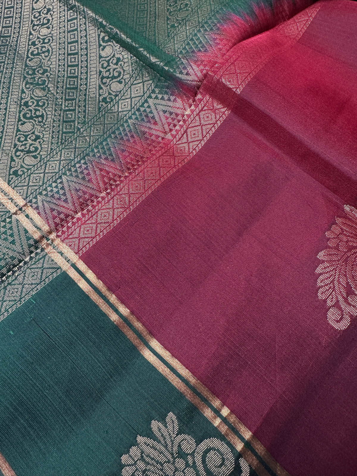Pure Soft Silk Maroon Green Saree | SR001129