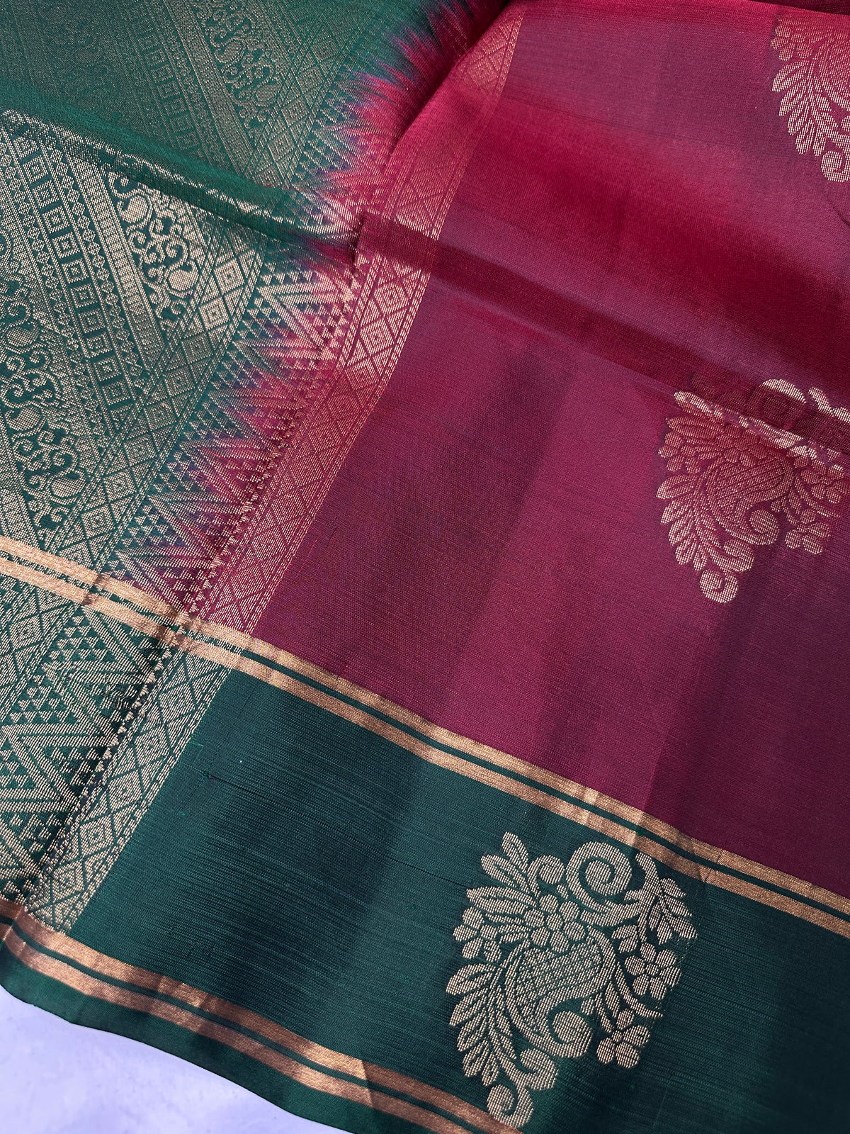 Pure Soft Silk Maroon Green Saree | SR001129