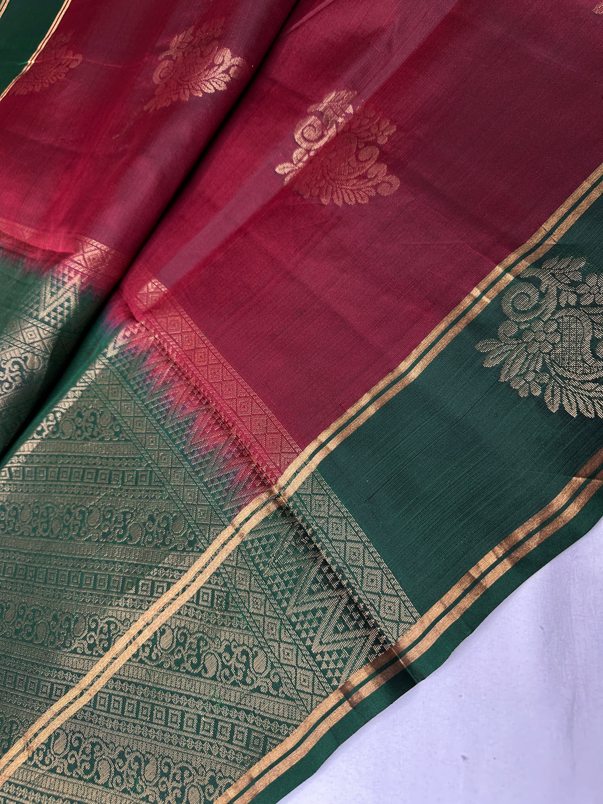 Pure Soft Silk Maroon Green Saree | SR001129