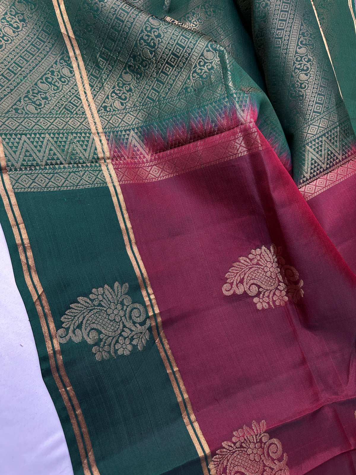 Pure Soft Silk Maroon Green Saree | SR001129