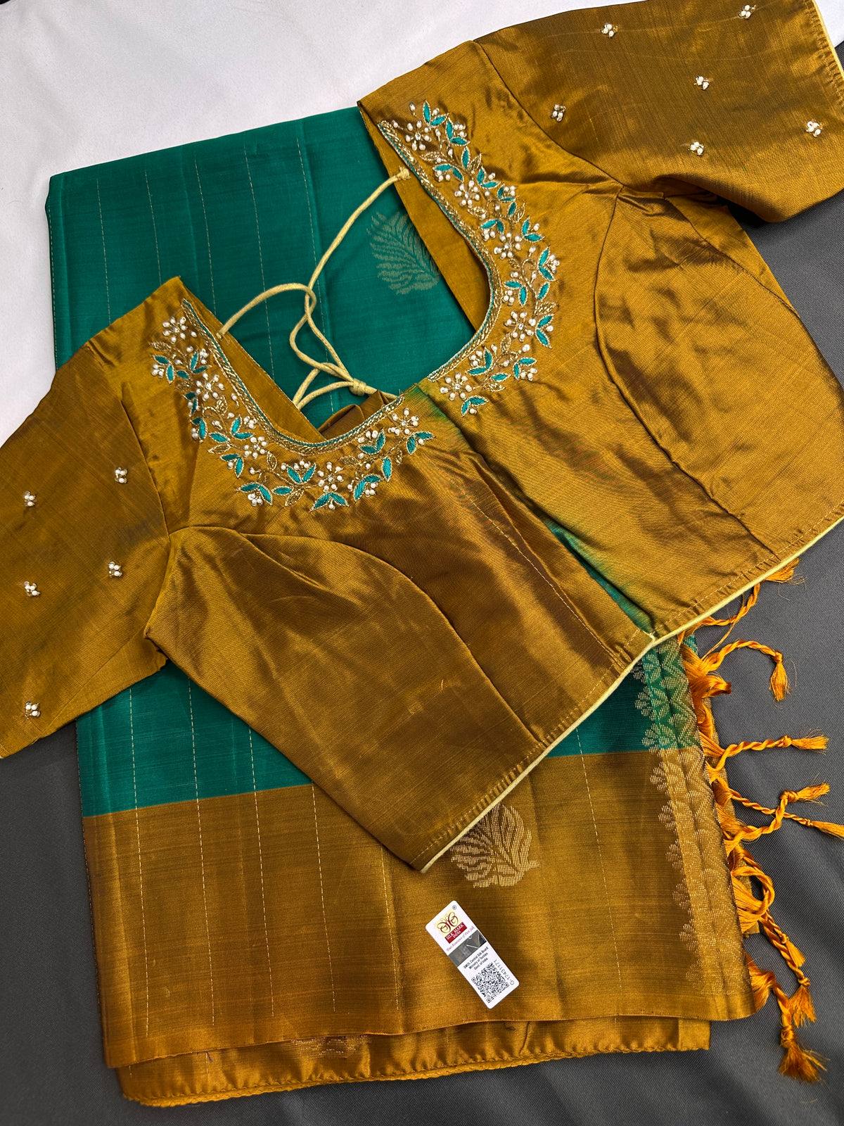 Pure Soft Silk Green Mustard Saree - SR001130