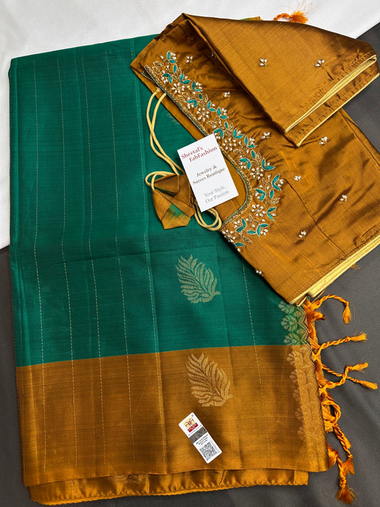 Pure Soft Silk Green Mustard Saree - SR001130