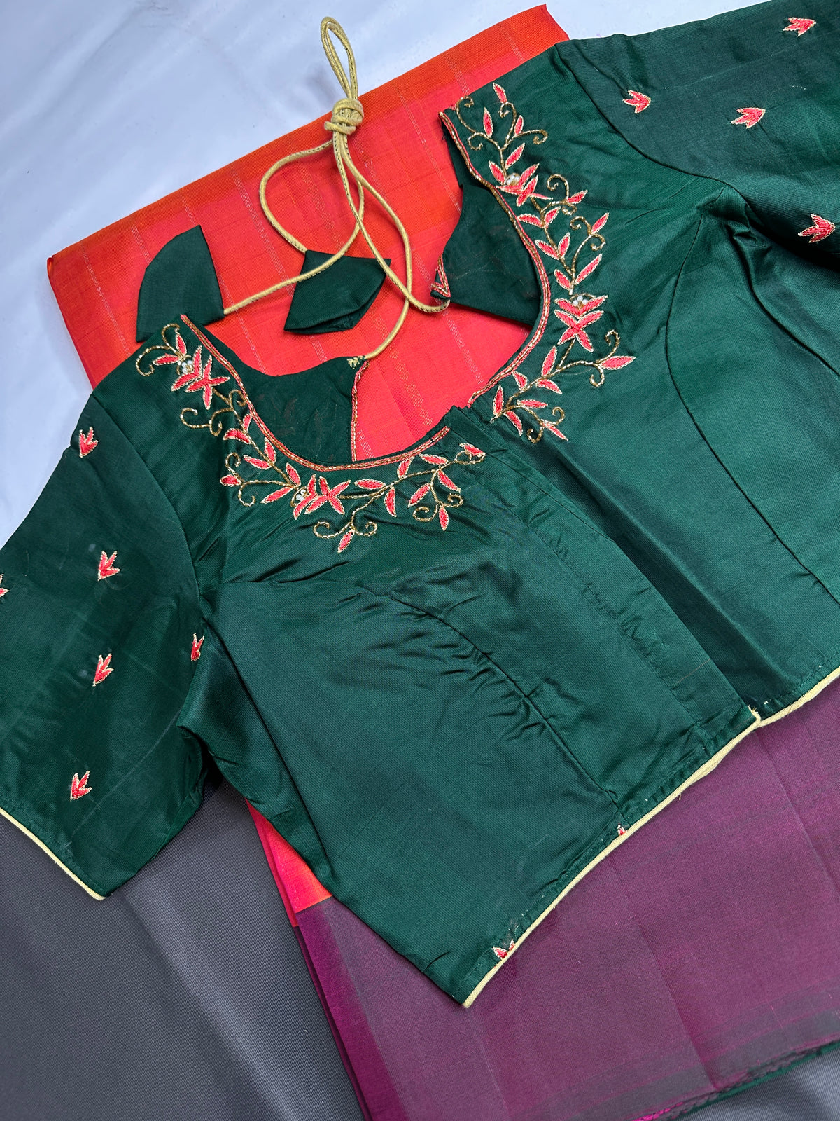 Pure Soft Silk Pinkish Orange Green Saree - SR001131