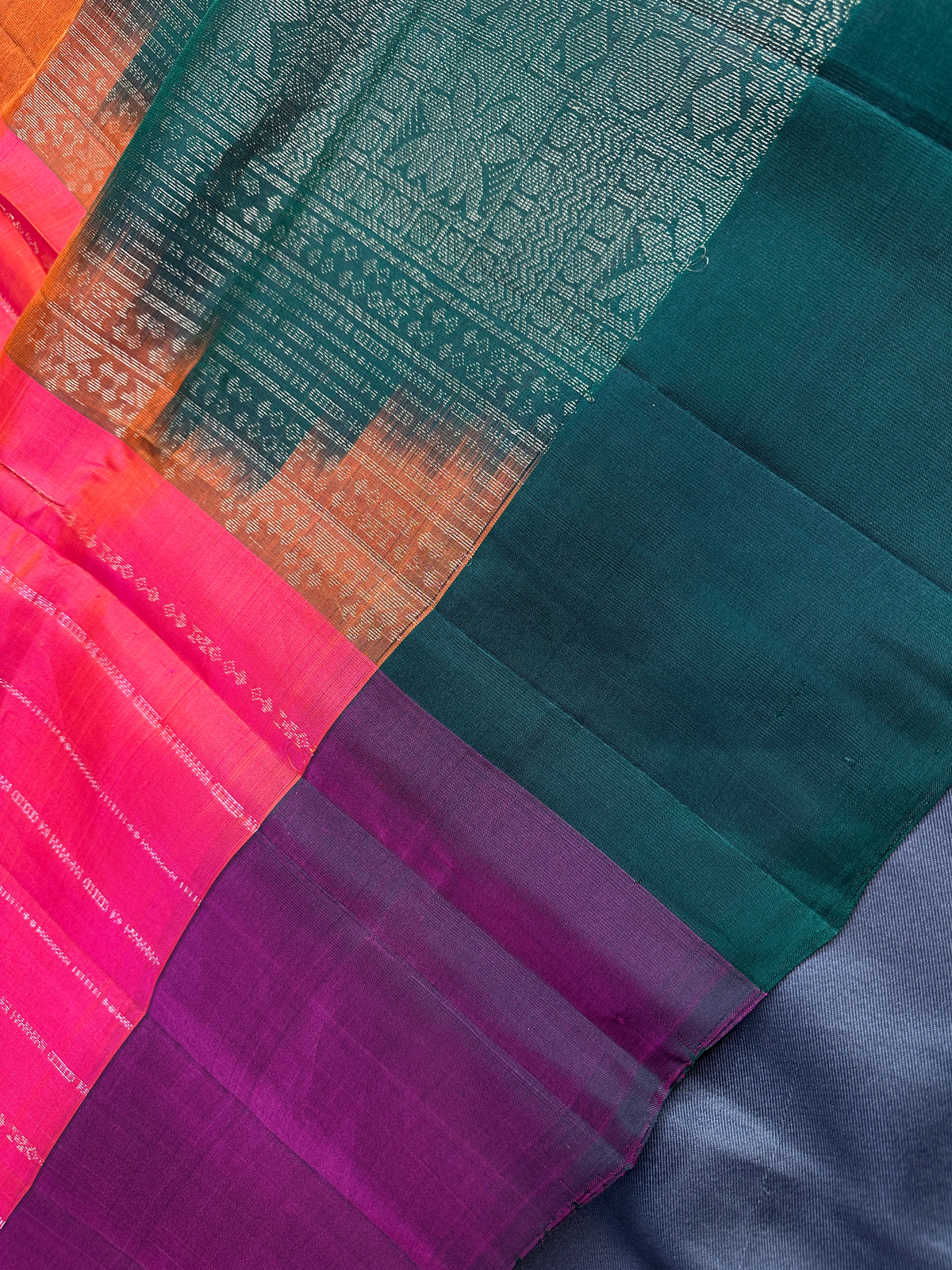 Pure Soft Silk Pinkish Orange Green Saree - SR001131