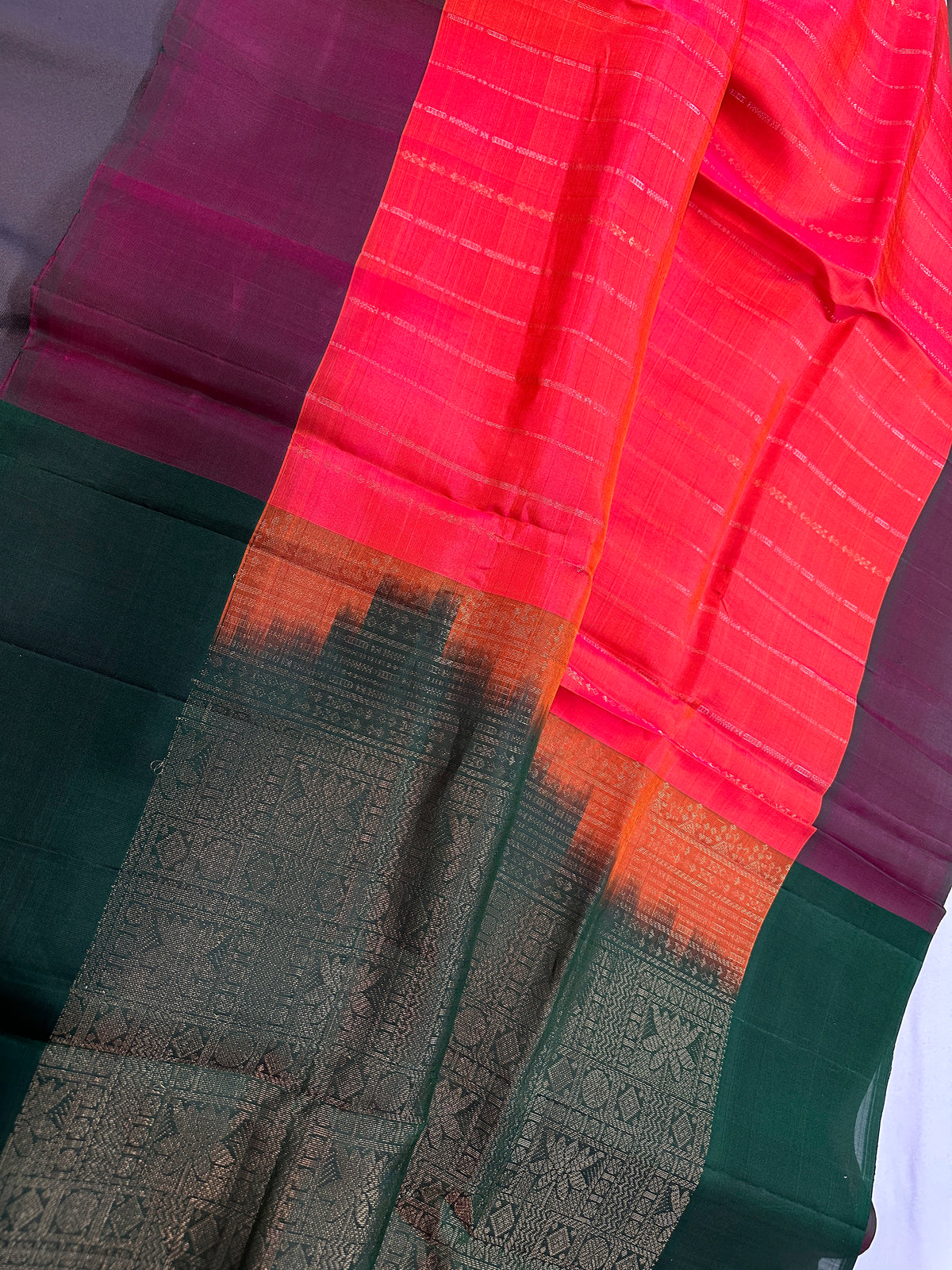 Pure Soft Silk Pinkish Orange Green Saree - SR001131