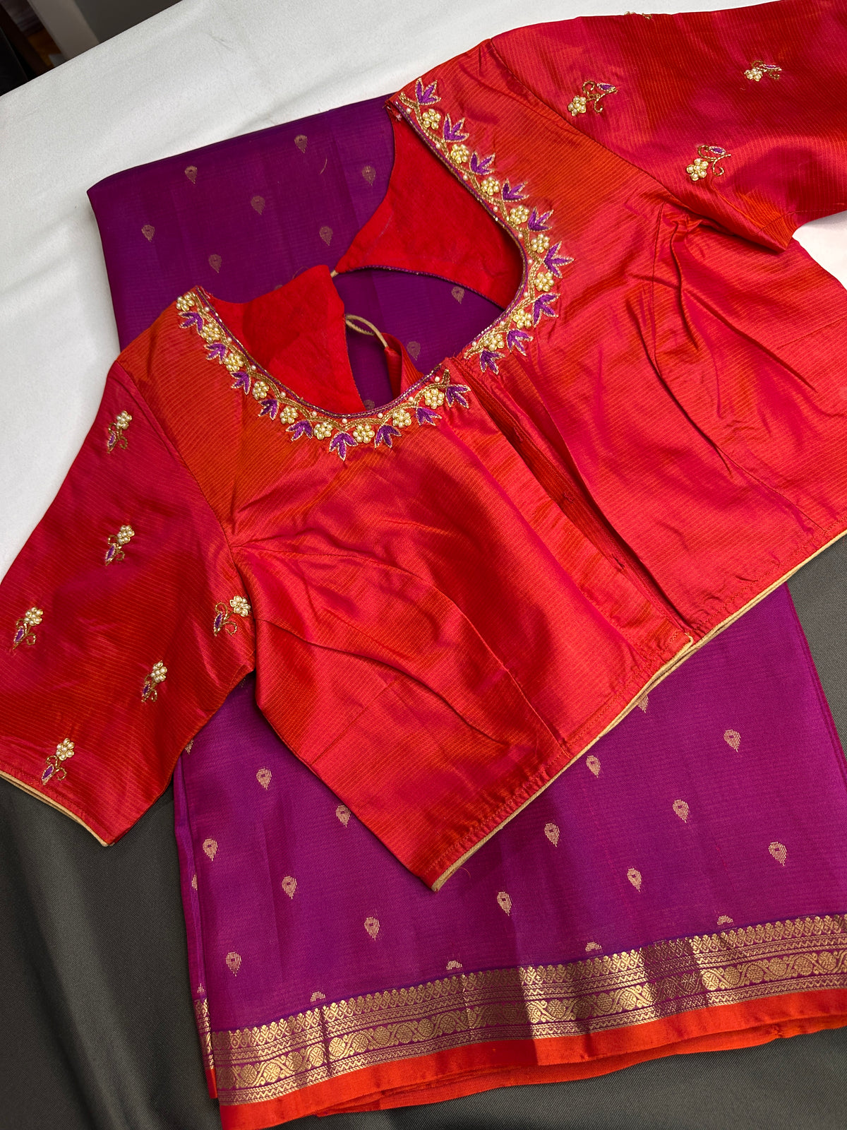 Pure Soft Silk Purple Orange Green Saree - SR001132