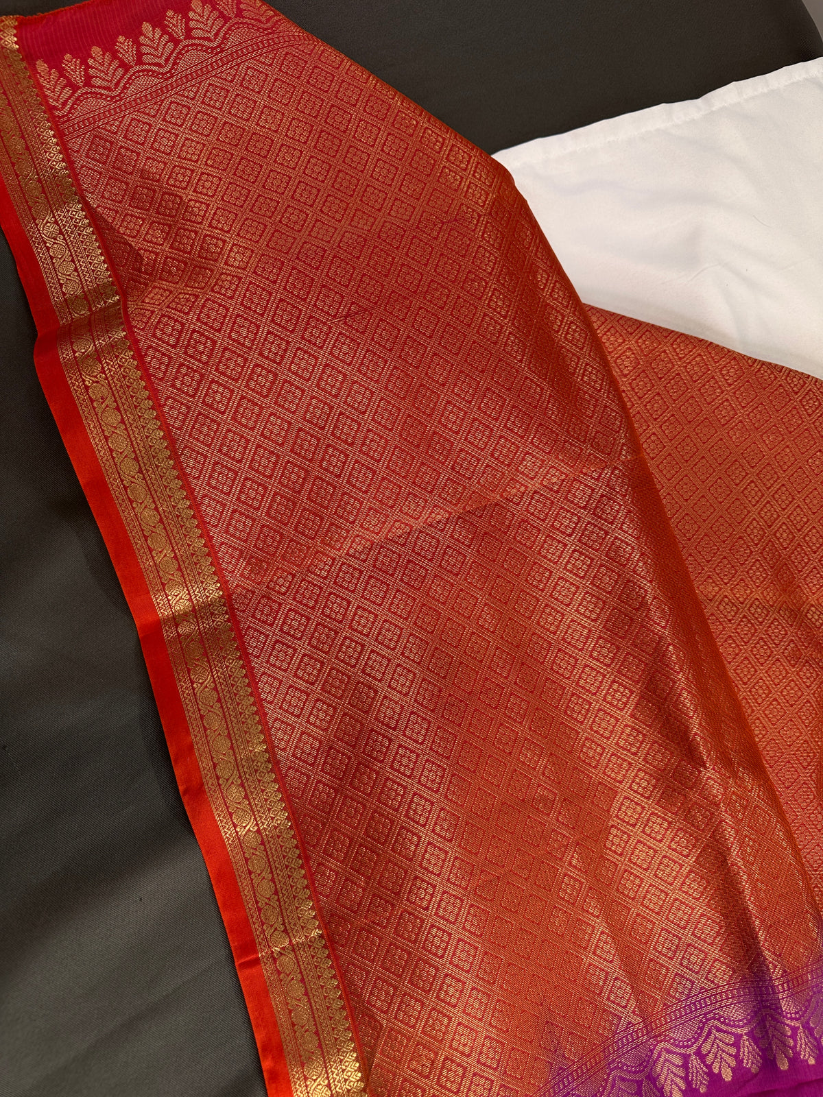 Pure Soft Silk Purple Orange Green Saree - SR001132