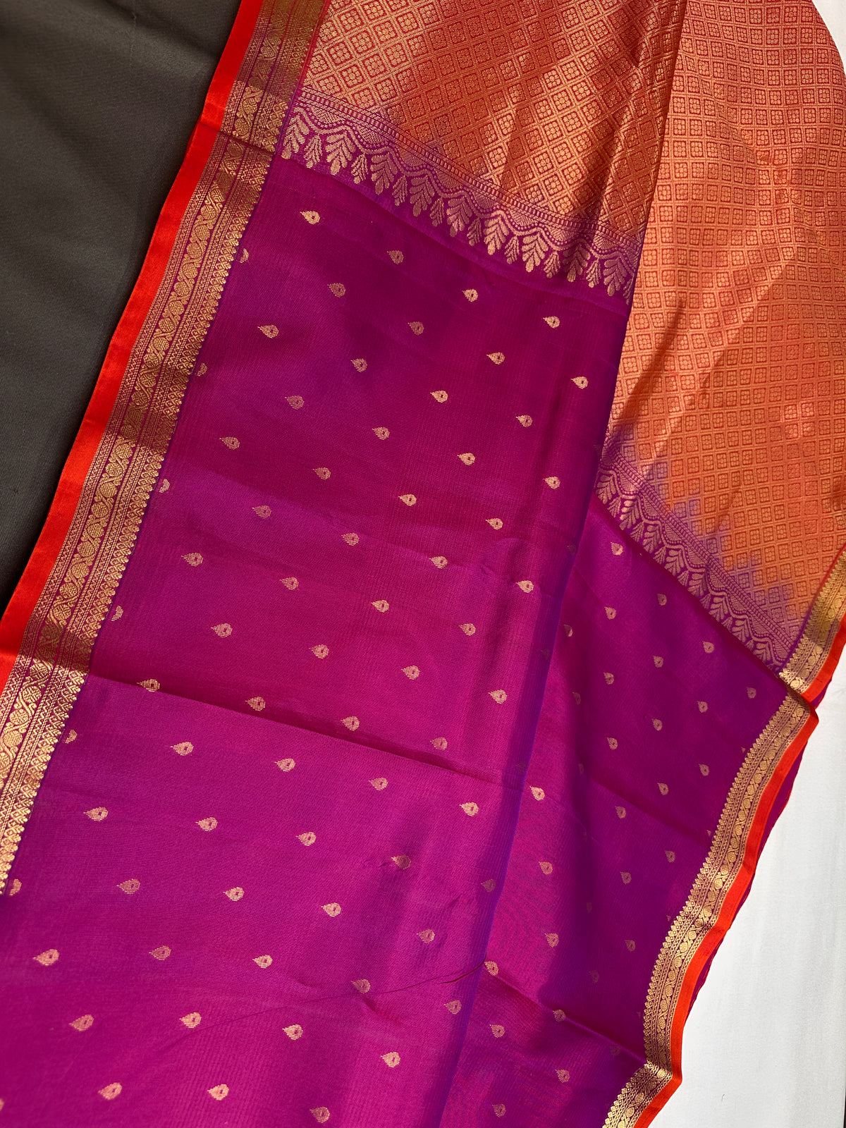 Pure Soft Silk Purple Orange Green Saree - SR001132