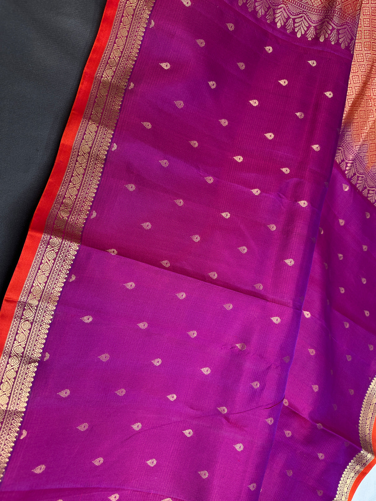 Pure Soft Silk Purple Orange Green Saree - SR001132