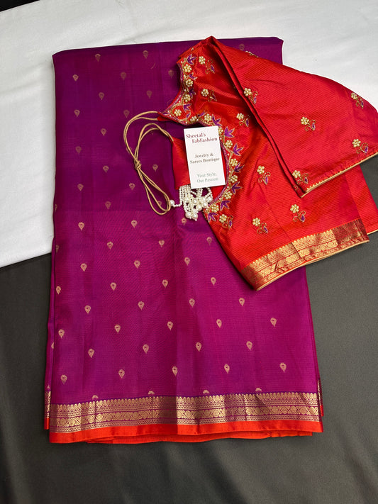 Pure Soft Silk Purple Orange Green Saree - SR001132