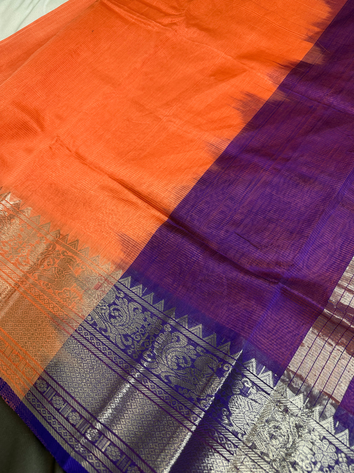 Pure Mangalgiri Peach Blue Saree - SR001134