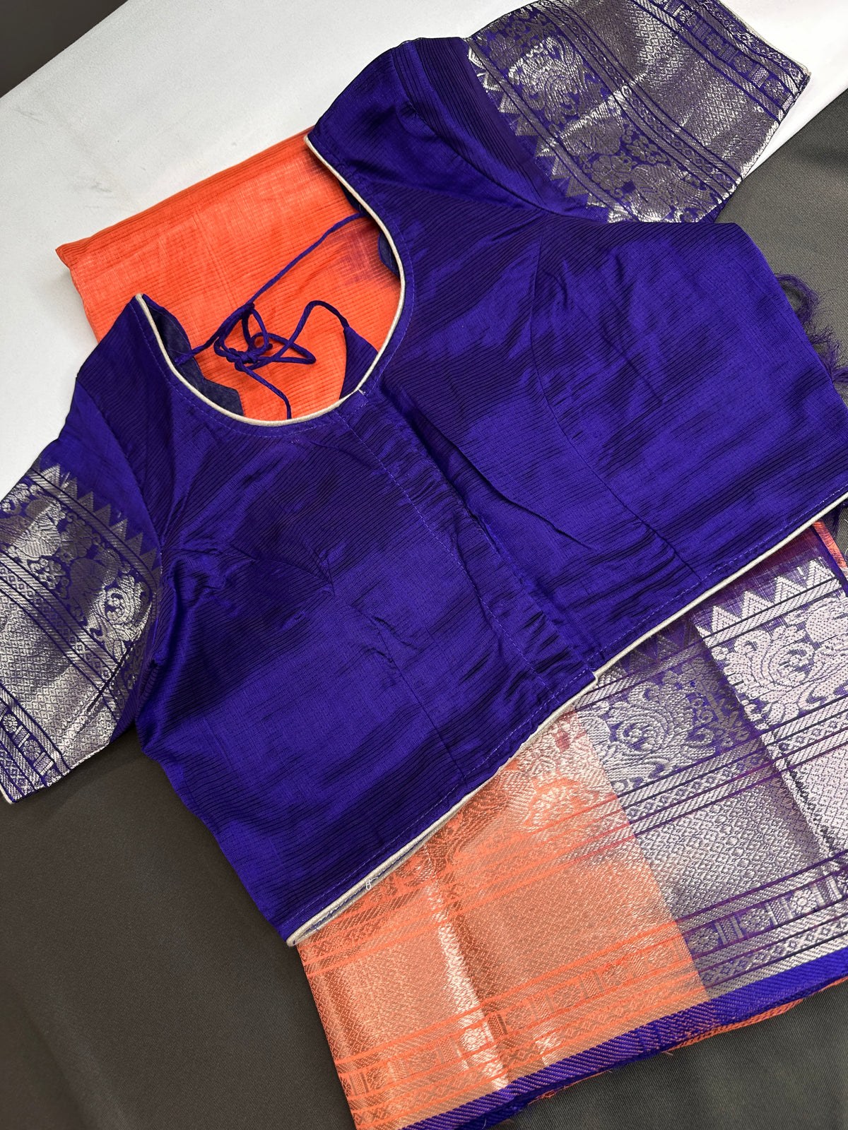 Pure Mangalgiri Peach Blue Saree - SR001134