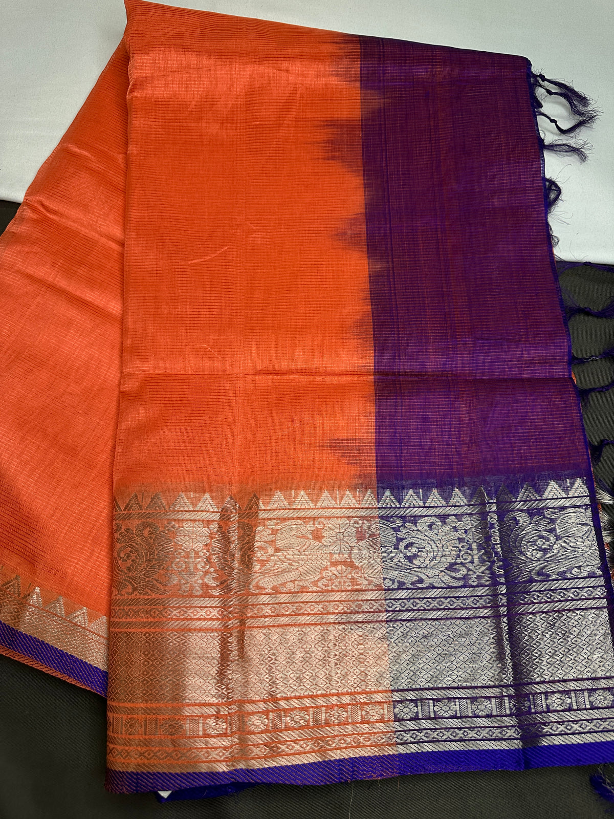 Pure Mangalgiri Peach Blue Saree - SR001134