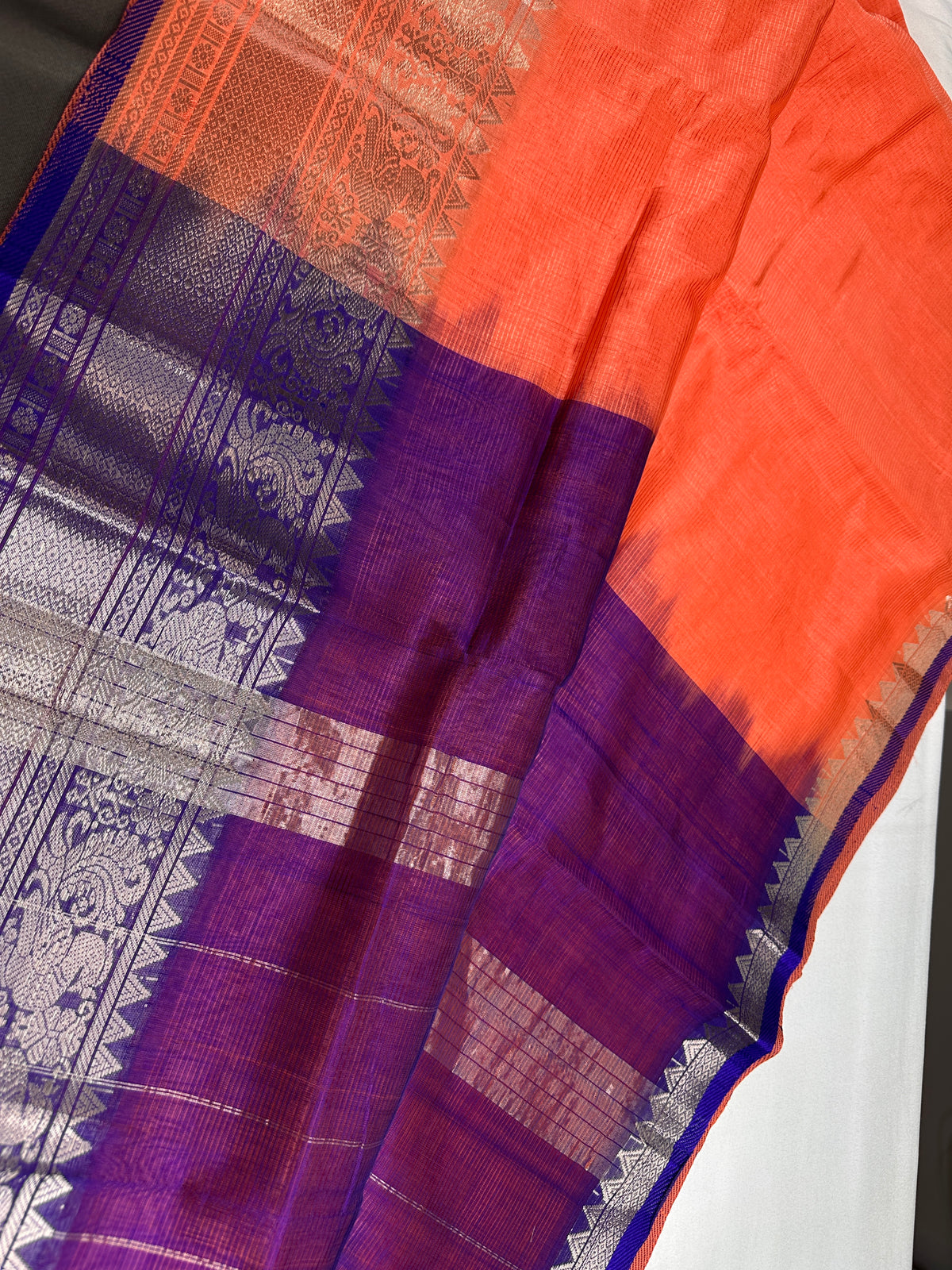 Pure Mangalgiri Peach Blue Saree - SR001134