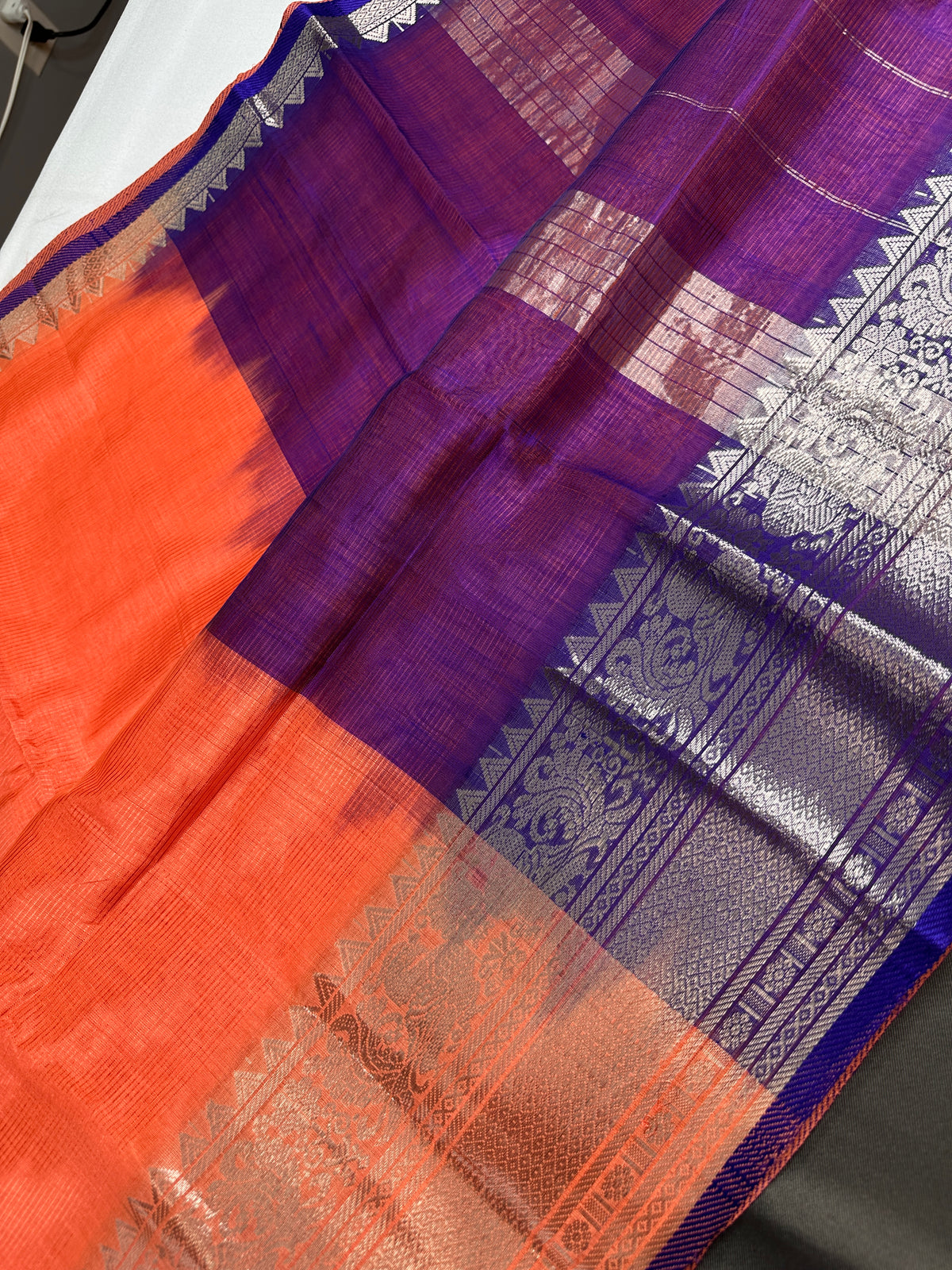 Pure Mangalgiri Peach Blue Saree - SR001134
