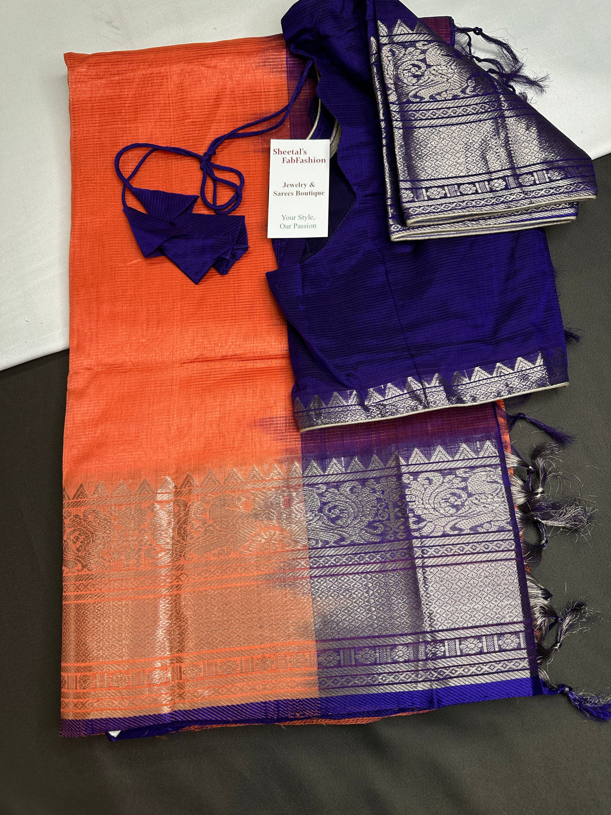 Pure Mangalgiri Peach Blue Saree - SR001134