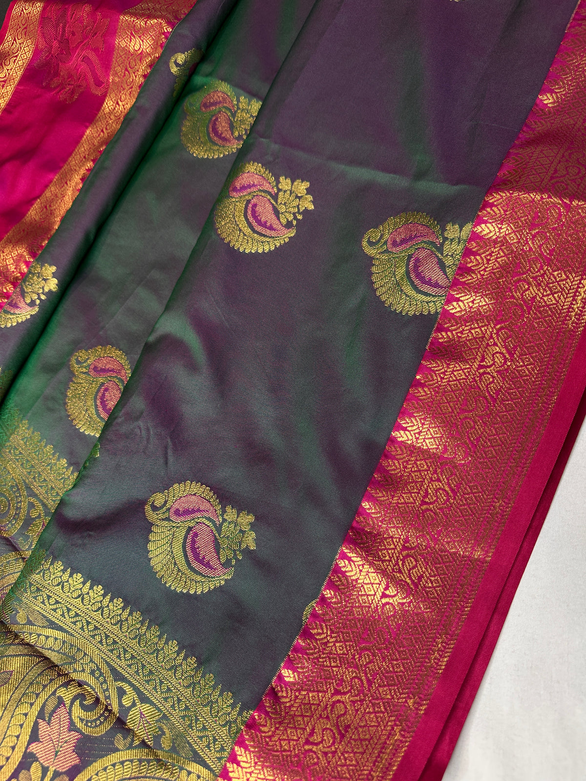 Dharmavaram Pattu Teal Pink Butta Saree - SR001135