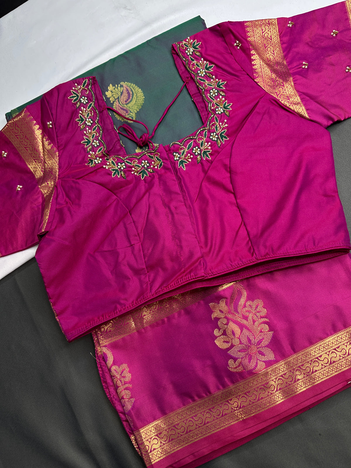 Dharmavaram Pattu Teal Pink Butta Saree - SR001135