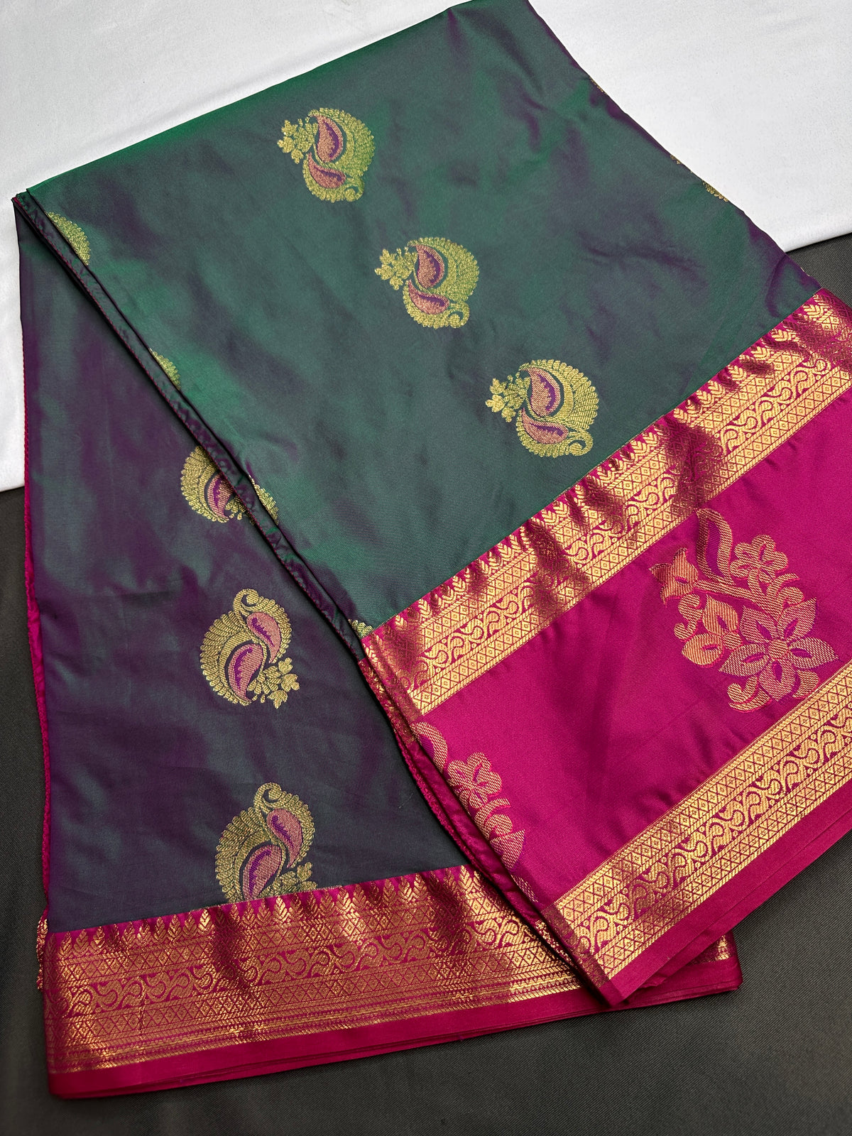 Dharmavaram Pattu Teal Pink Butta Saree - SR001135