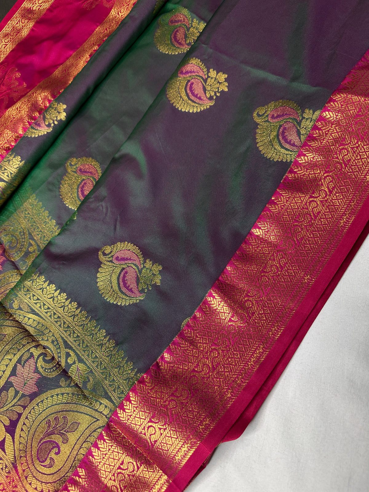 Dharmavaram Pattu Teal Pink Butta Saree - SR001135