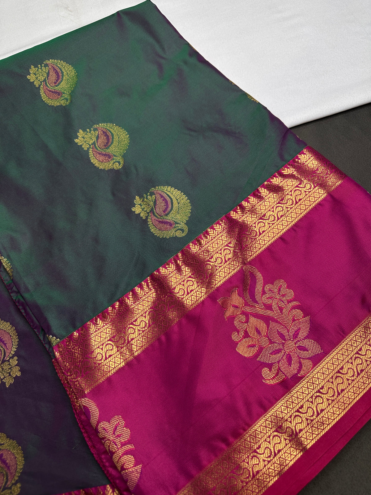 Dharmavaram Pattu Teal Pink Butta Saree - SR001135