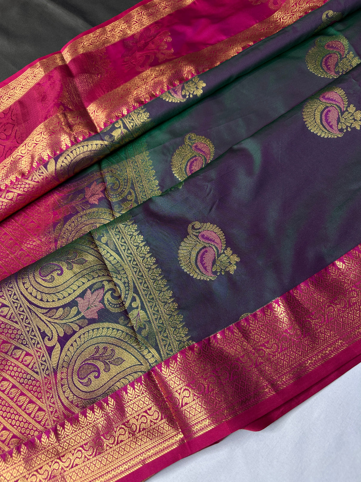Dharmavaram Pattu Teal Pink Butta Saree - SR001135