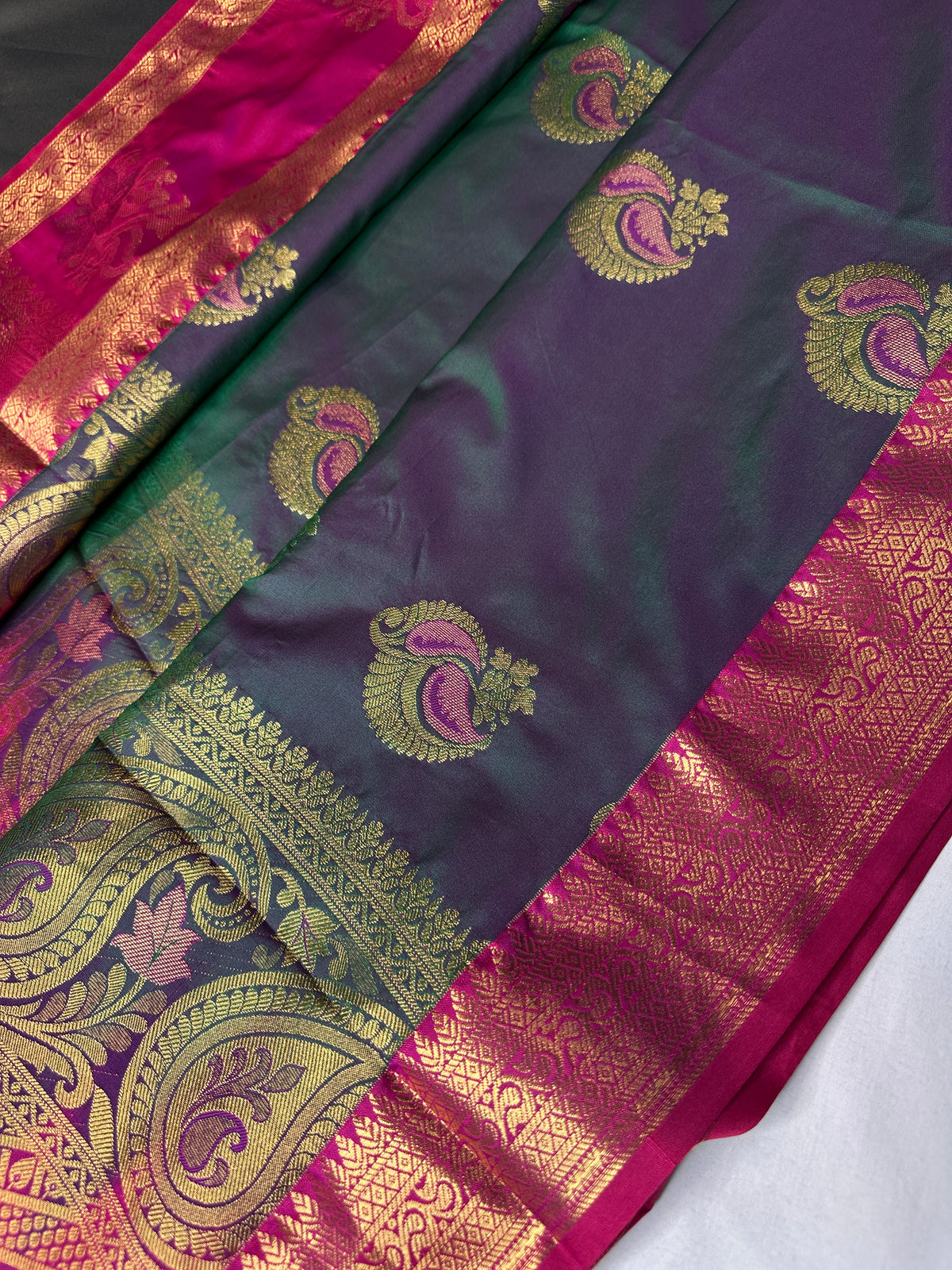 Dharmavaram Pattu Teal Pink Butta Saree - SR001135
