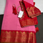 Pink Red Vintage Checked Semi Kanjivaram Pattu Saree - SR001136