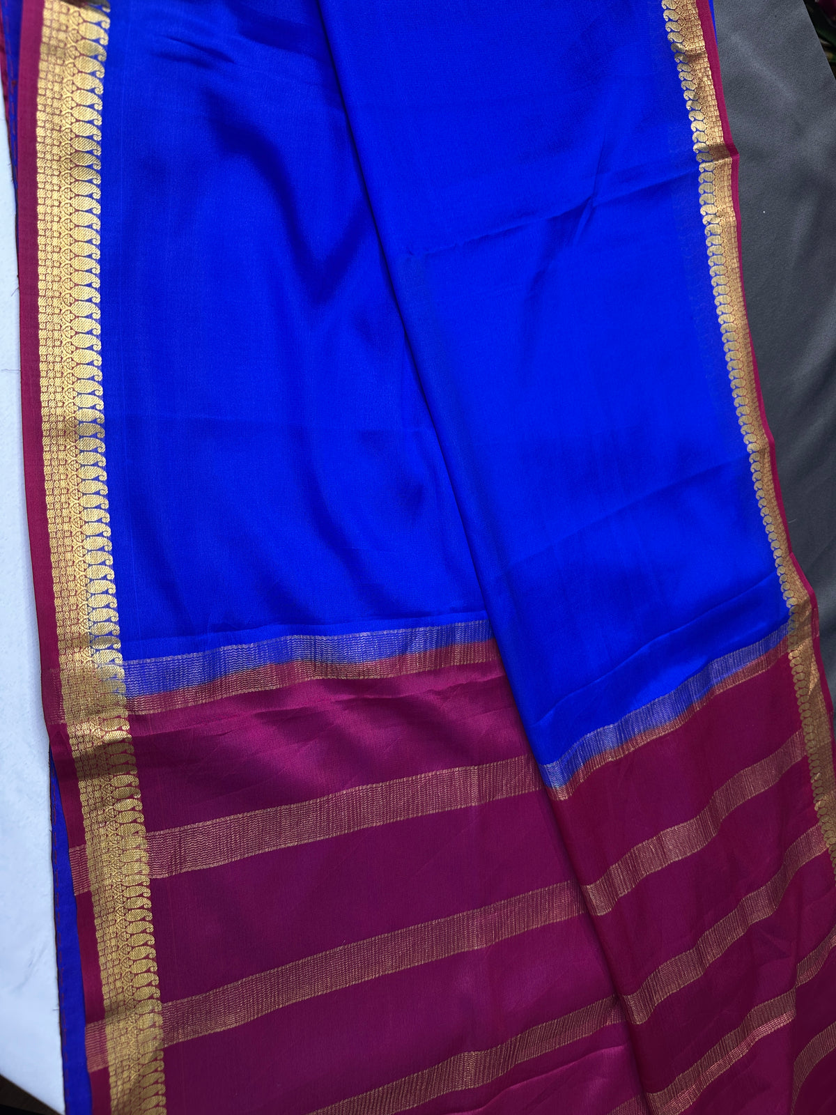 Blue Pure Mysore Silk Lightweight Saree - SR001137