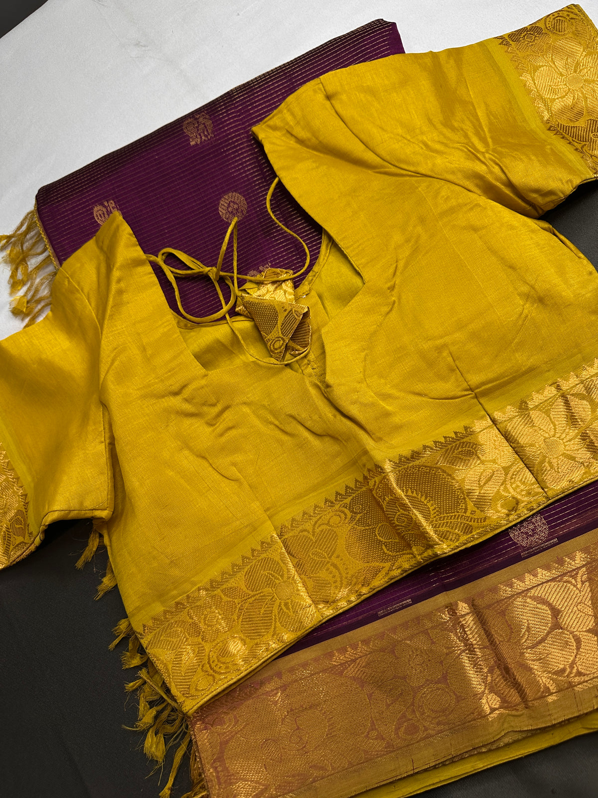 Pure Kuppadam Purple Yellow Saree - SR001138
