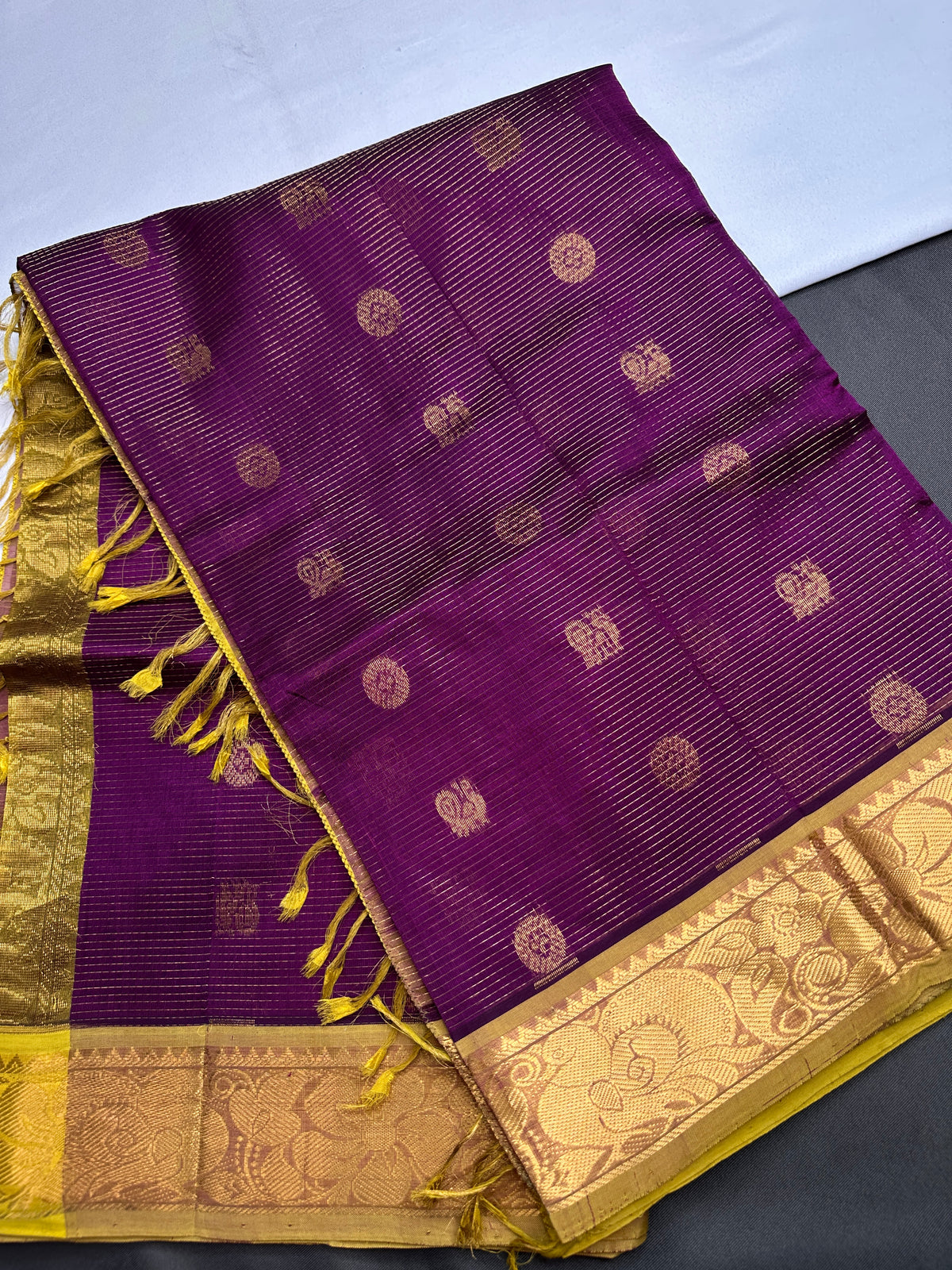 Pure Kuppadam Purple Yellow Saree - SR001138