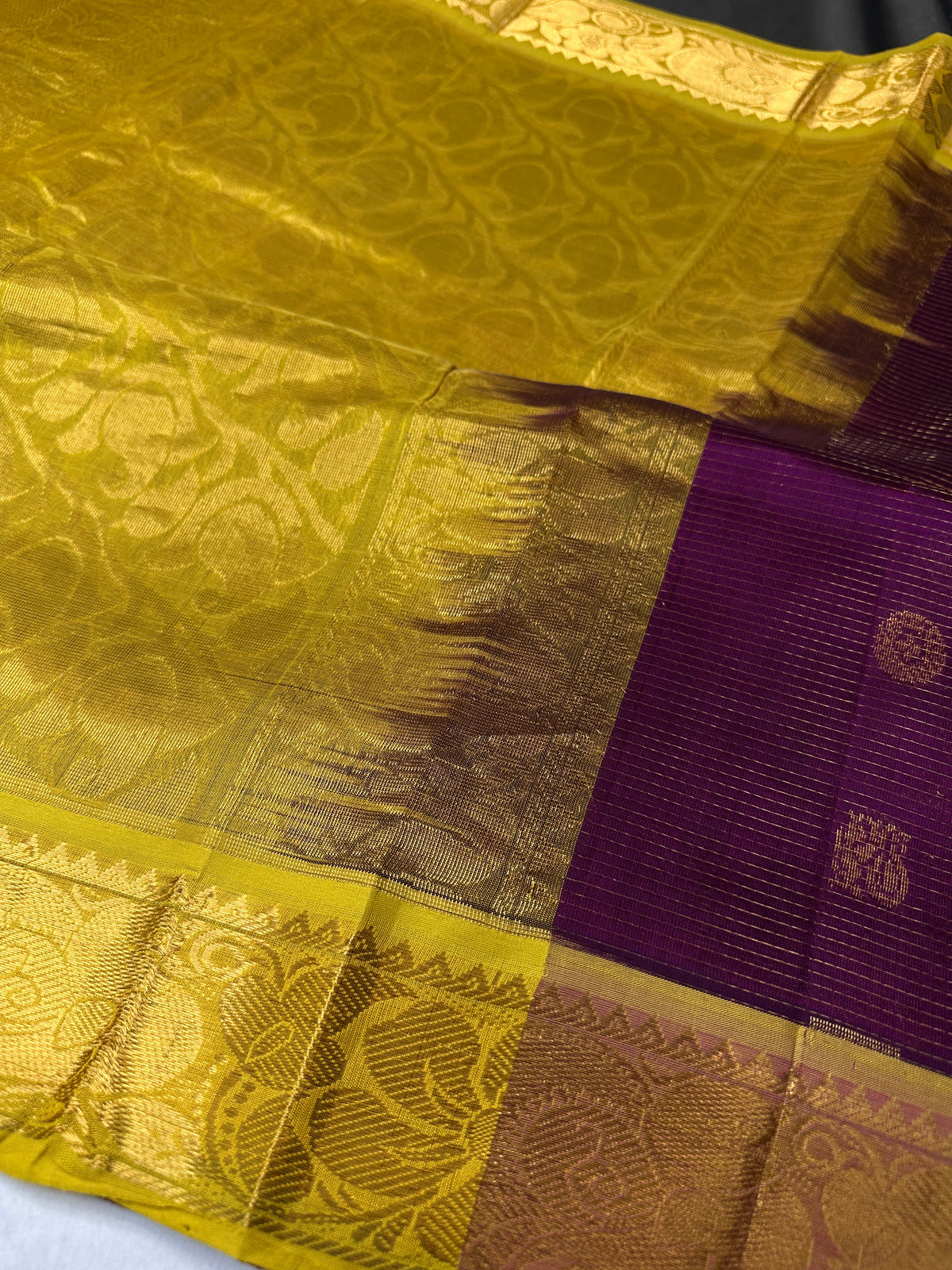 Pure Kuppadam Purple Yellow Saree - SR001138