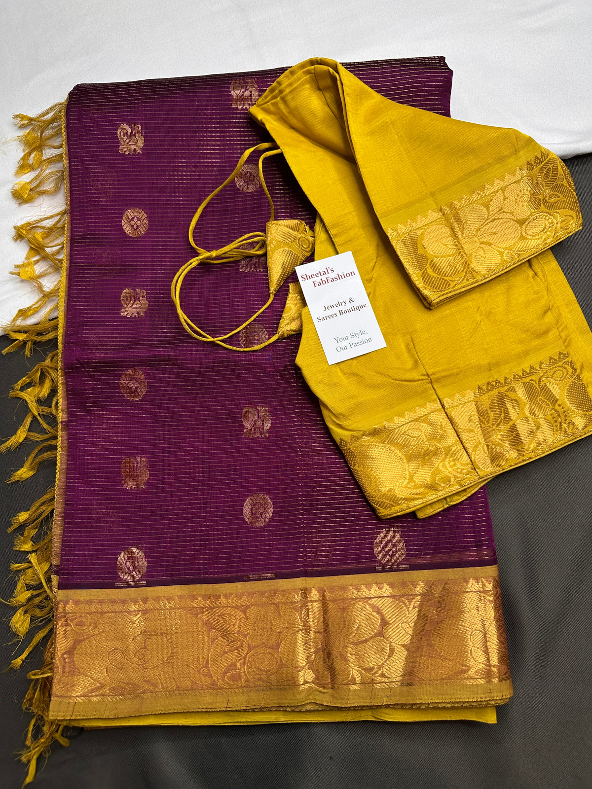 Pure Kuppadam Purple Yellow Saree - SR001138