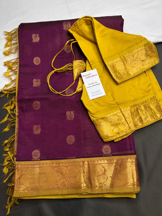 Pure Kuppadam Purple Yellow Saree - SR001138