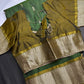 Vintage Checkered Kanchi Border Green Silk Saree with Stitched Blouse - SR001139