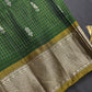Vintage Checkered Kanchi Border Green Silk Saree with Stitched Blouse - SR001139