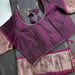 Vintage Checkered Kanchi Border Grey Magenta Silk Saree with Stitched Blouse - SR001140