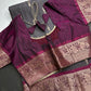 Vintage Checkered Kanchi Border Grey Magenta Silk Saree with Stitched Blouse - SR001140